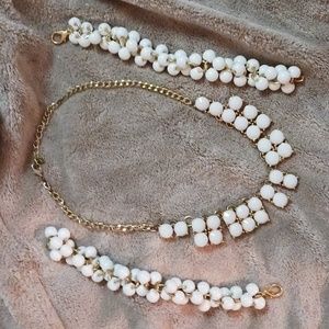 Jewelry Lot Necklace and Bracelet White and Gold